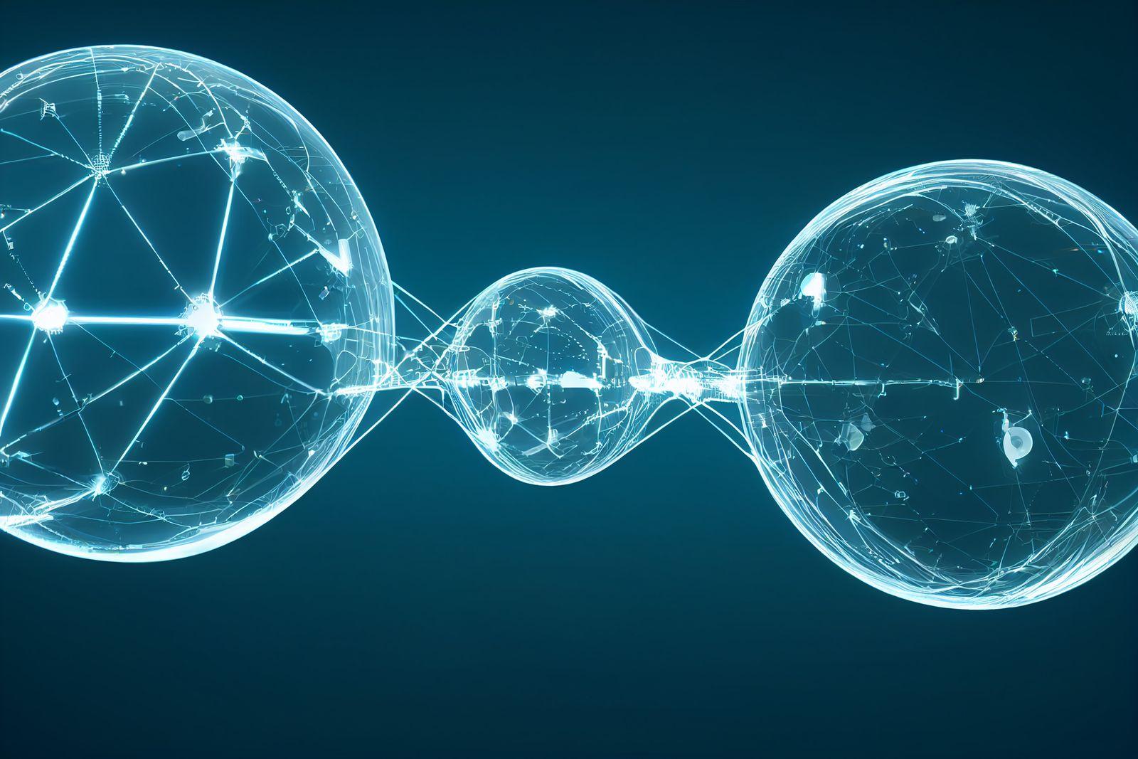 Abstract network of connected digital spheres representing AI and digital systems